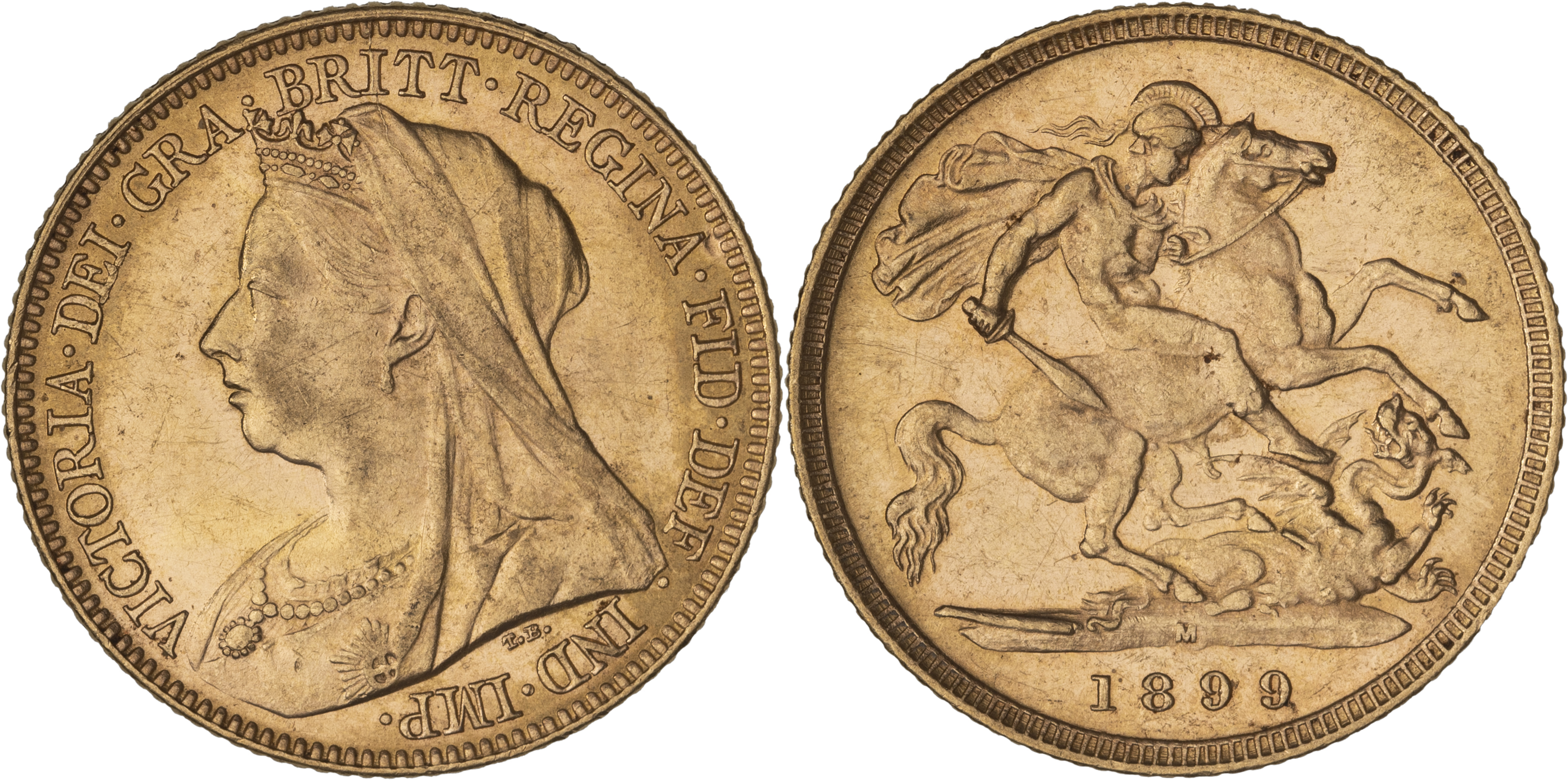 Victoria, St George Reverse - Veiled Head, Half Sovereign, 1899-M, aUNC
