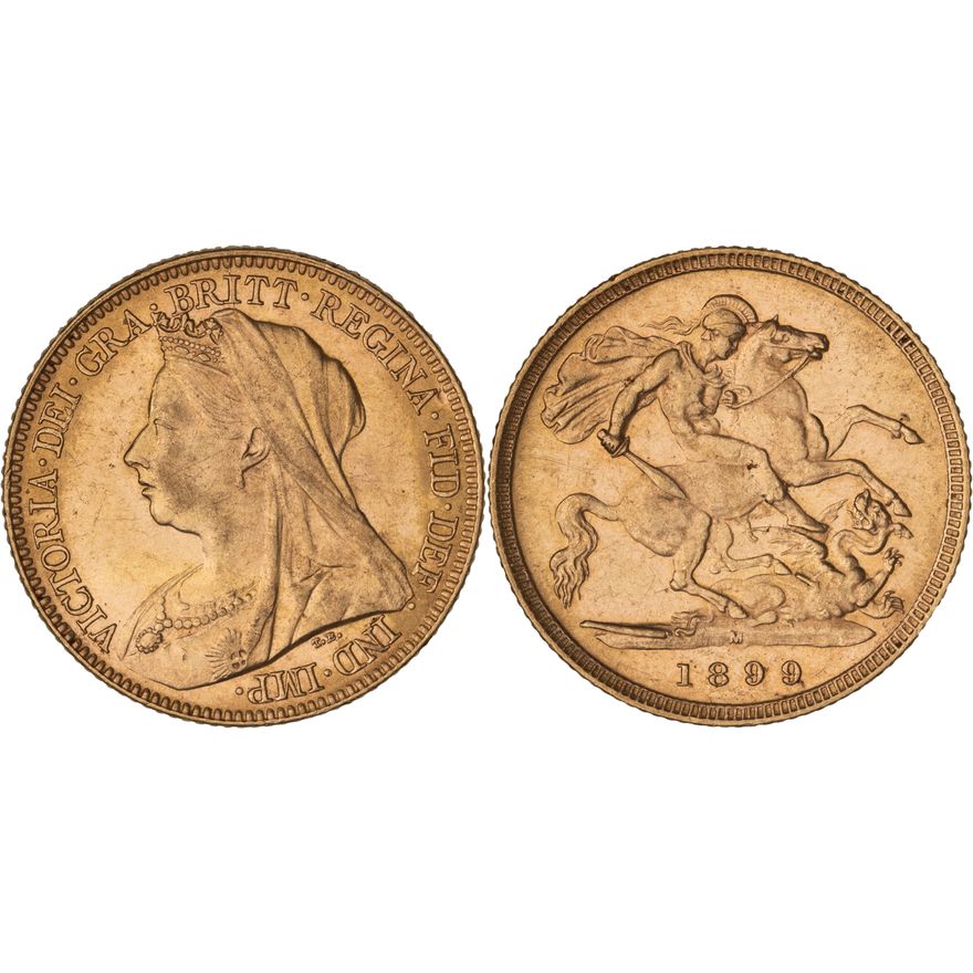 Victoria, St George Reverse - Veiled Head, Half Sovereign, 1899-M,  aUNC