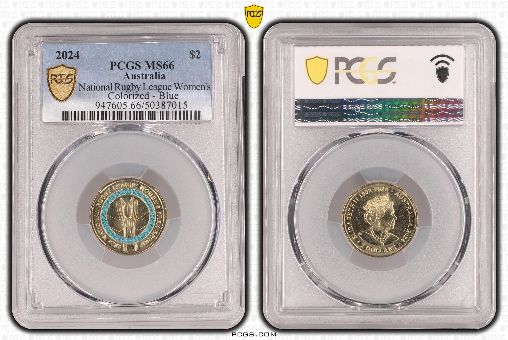 National Rugby League Women's Colorized - Blue, Two Dollar, 2024, PCGS MS66