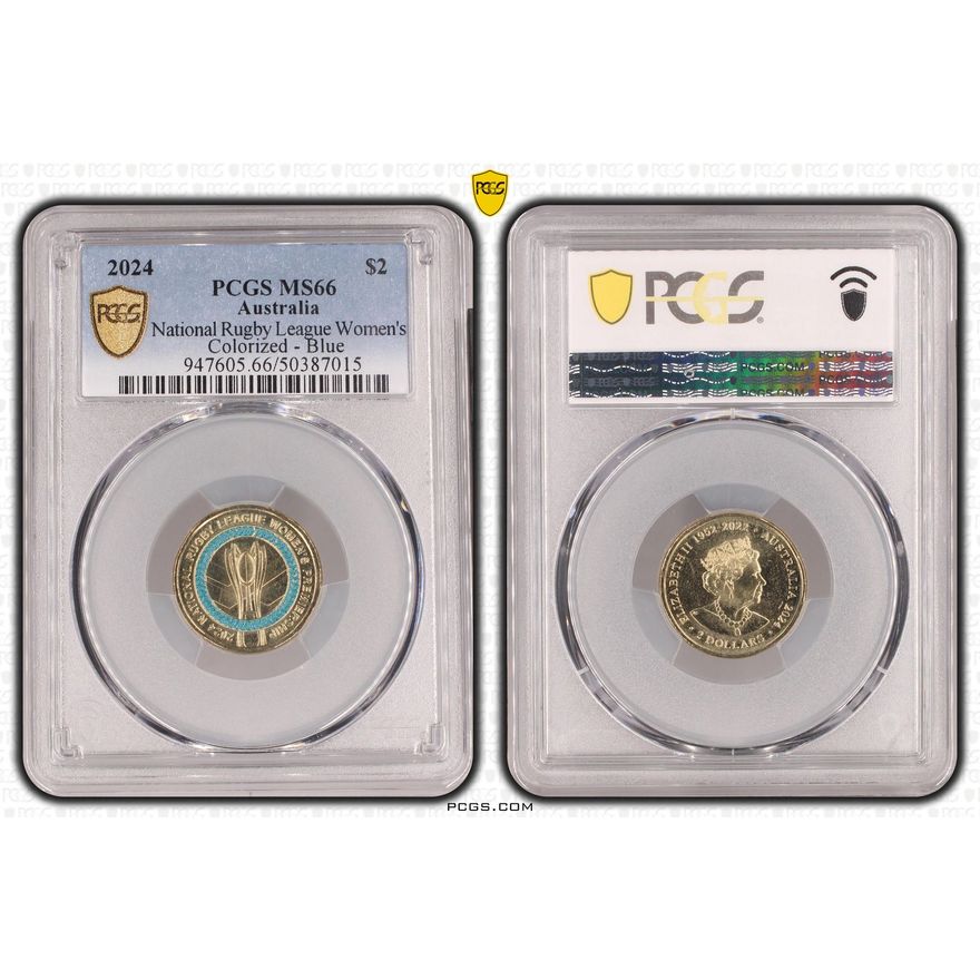 National Rugby League Women's Colorized - Blue, Two Dollar, 2024, PCGS MS66
