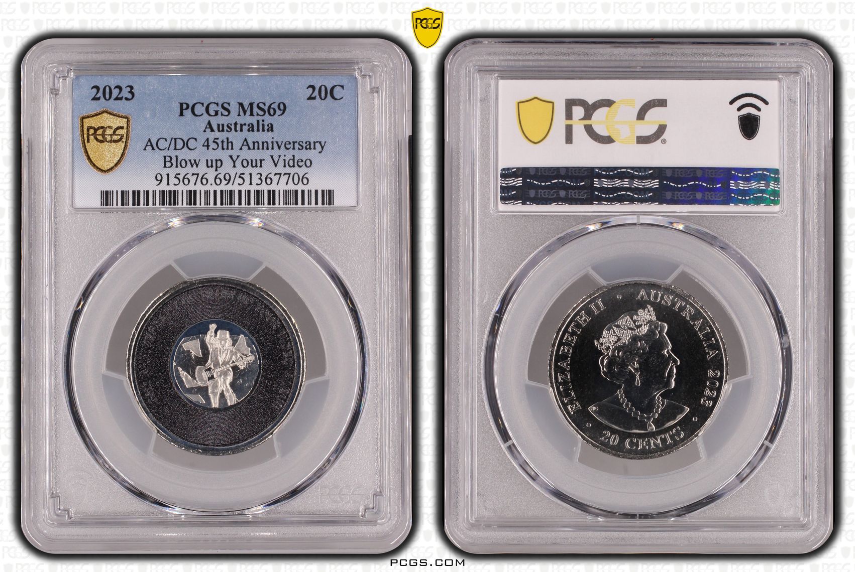 AC/DC 45th Anniversary - Blow up Your Video, Twenty Cent, 2023, PCGS MS69