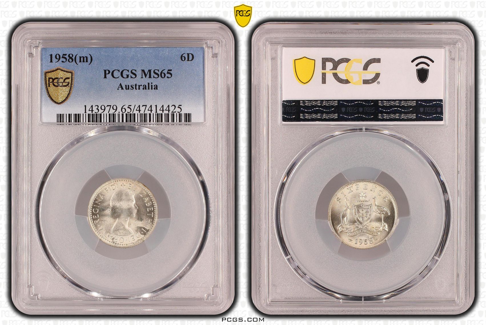Elizabeth II, Sixpence, 1958(m), PCGS MS65