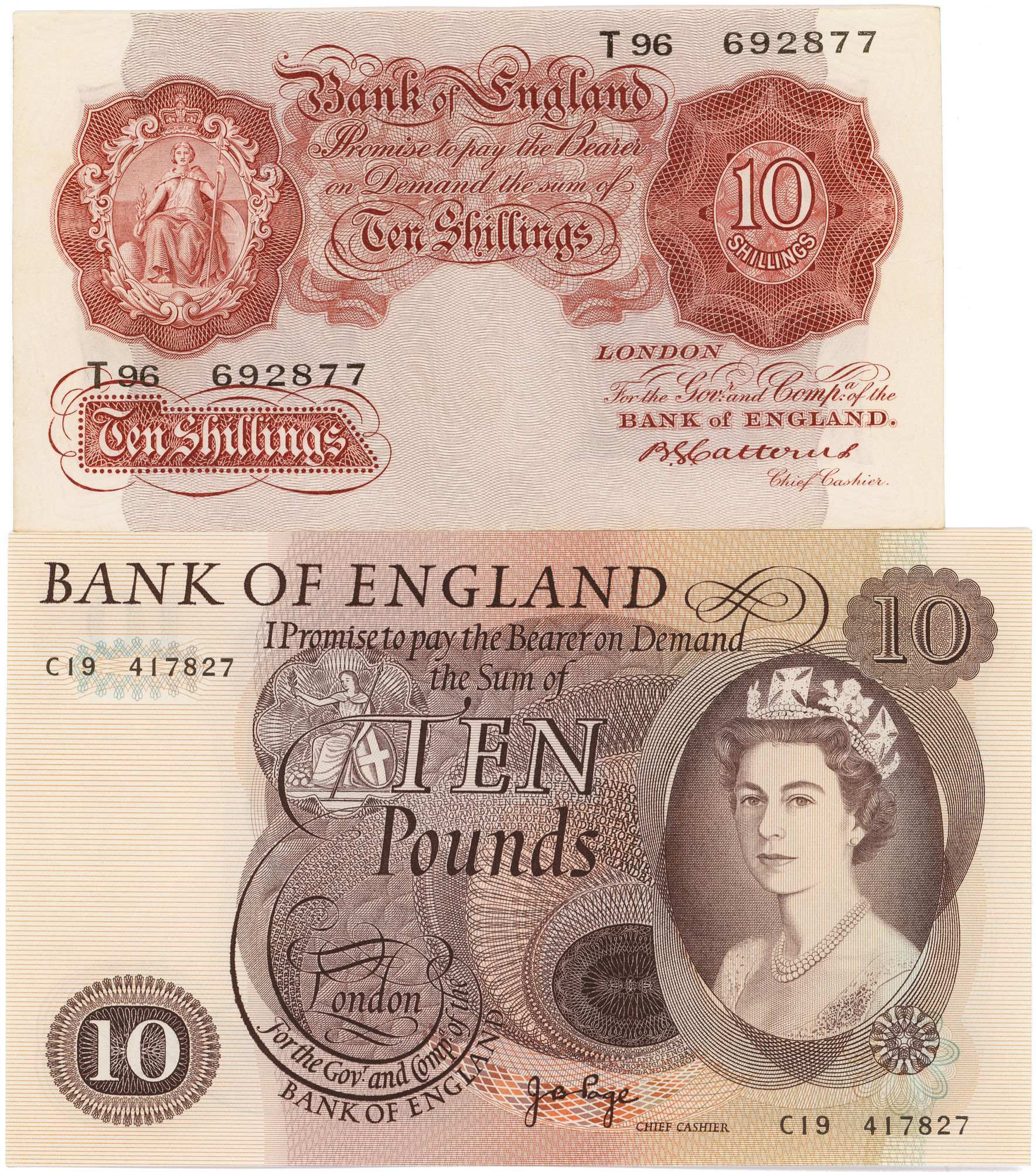 Great Britain, Bank of England, Ten Shillings - Ten Pounds, 1929 - 1975, VF - aUNC