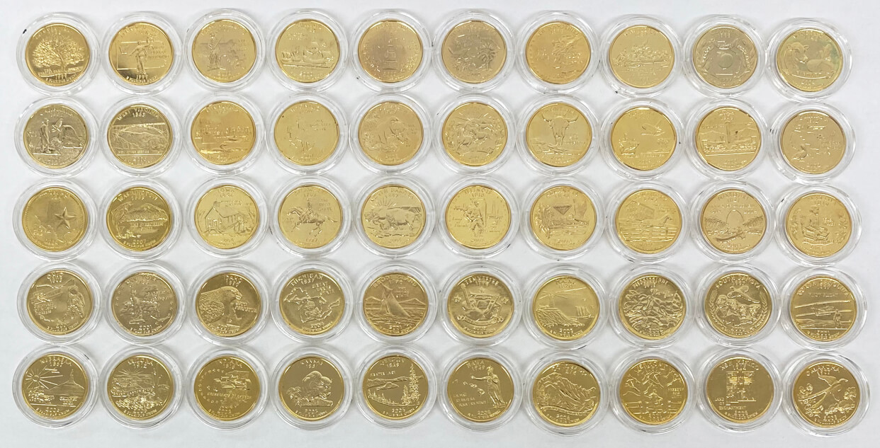 アメリカ　50州　記念　25セント　クォーター　24K メッキ　高級ケース　本木 0019-1.JPG