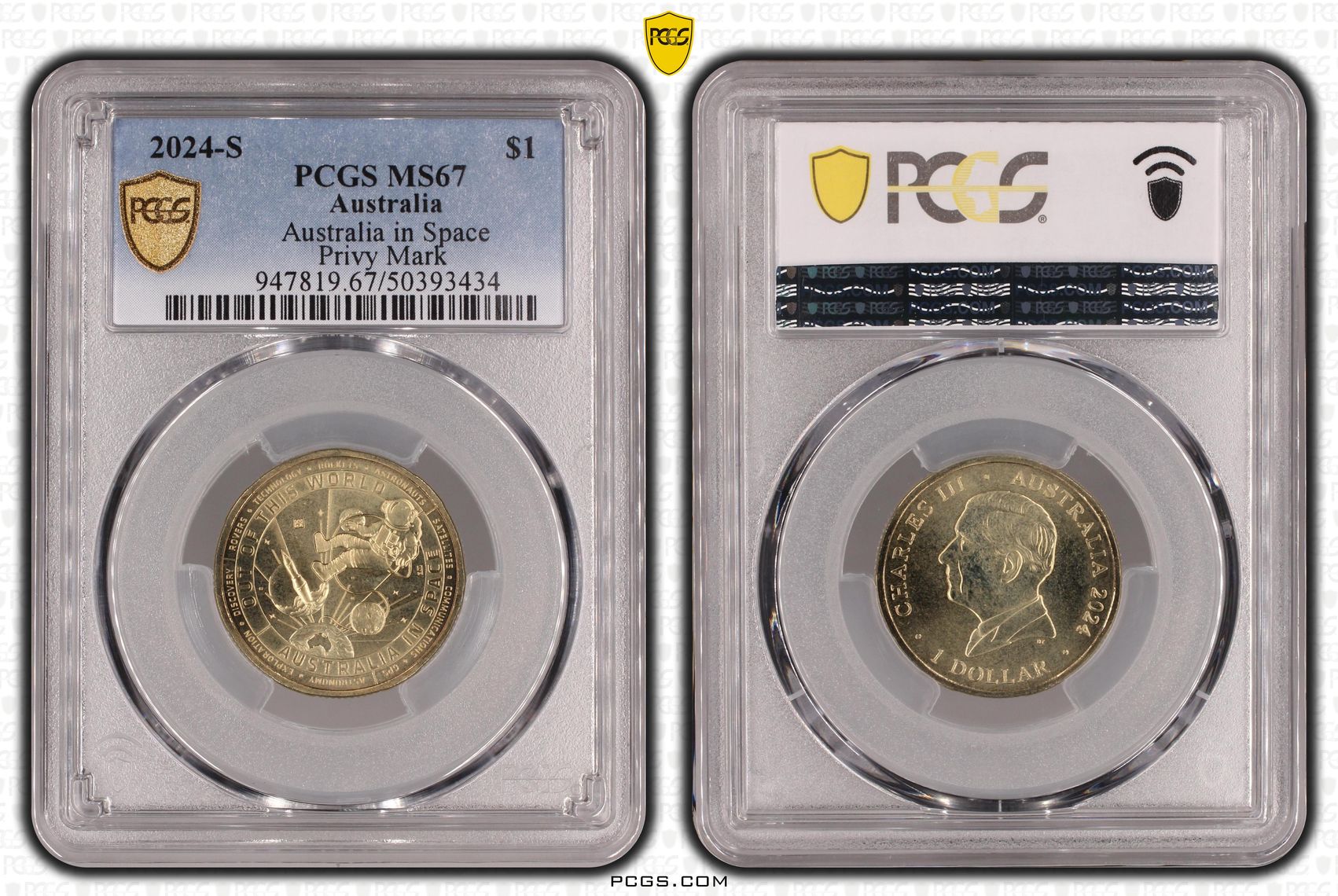 Charles III, Australia in Space - Privy Mark , One Dollar, 2024-S, PCGS MS67