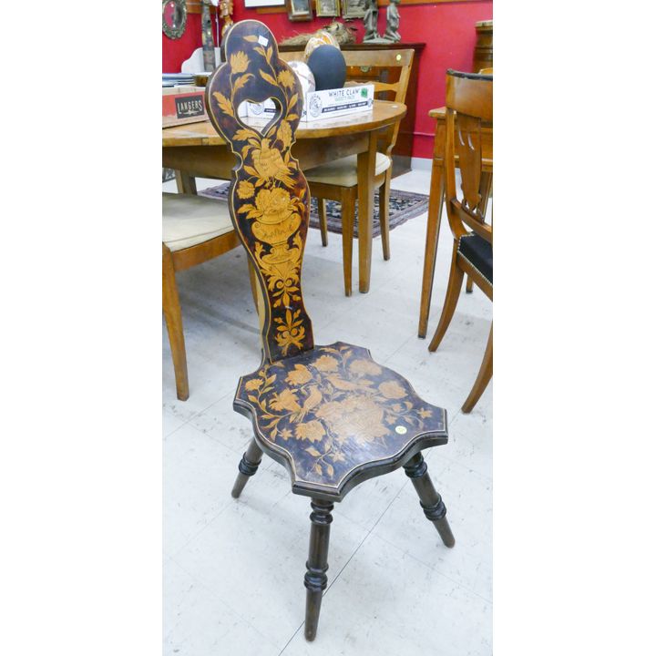 Antique Floral Painted Spinning Wheel Chair- 38x14x17''