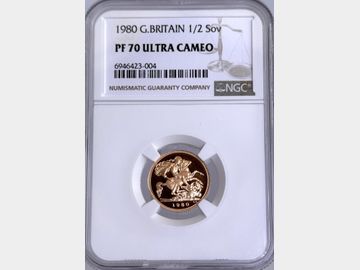 1980 ELIZABETH II PROOF GOLD HALF SOVEREIGN PF70 UCAM TOP POP!