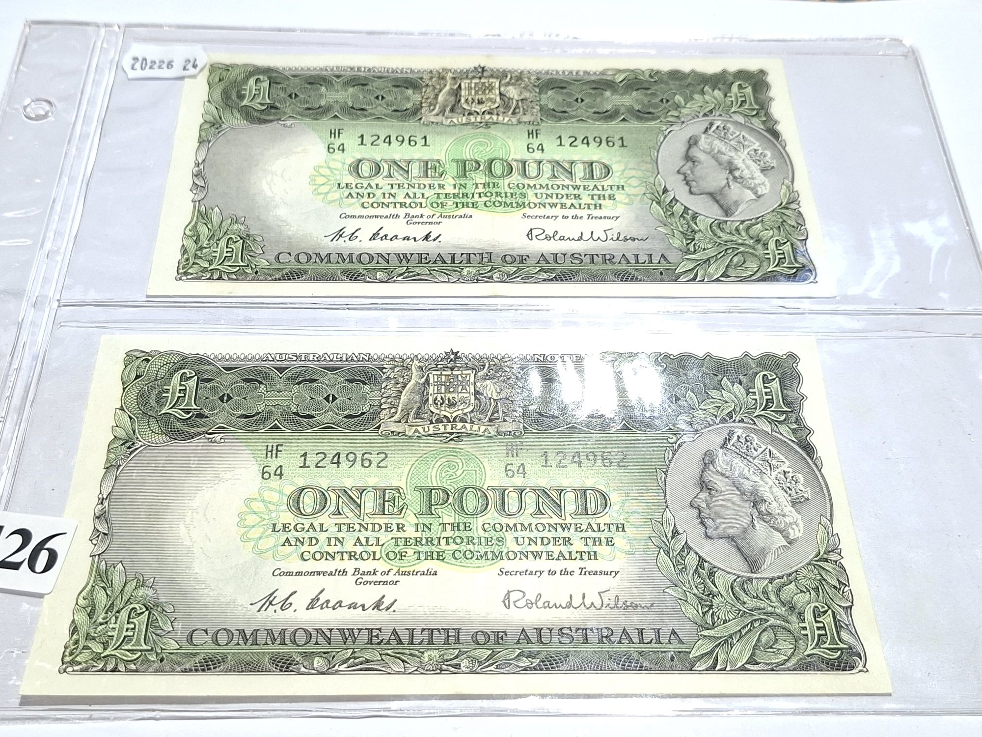 Two Consecutive One Pount Banknotes