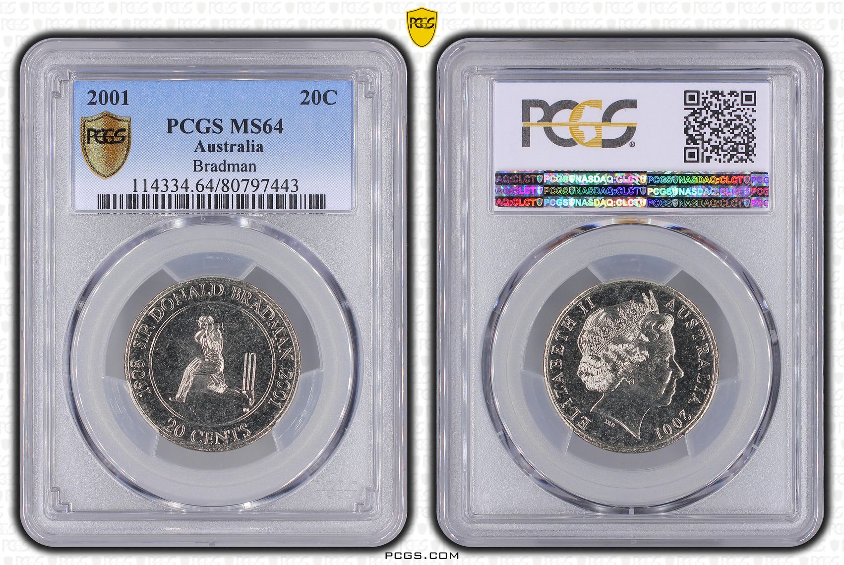 Elizabeth II, Bradman, Twenty Cent, 2001, PCGS MS64