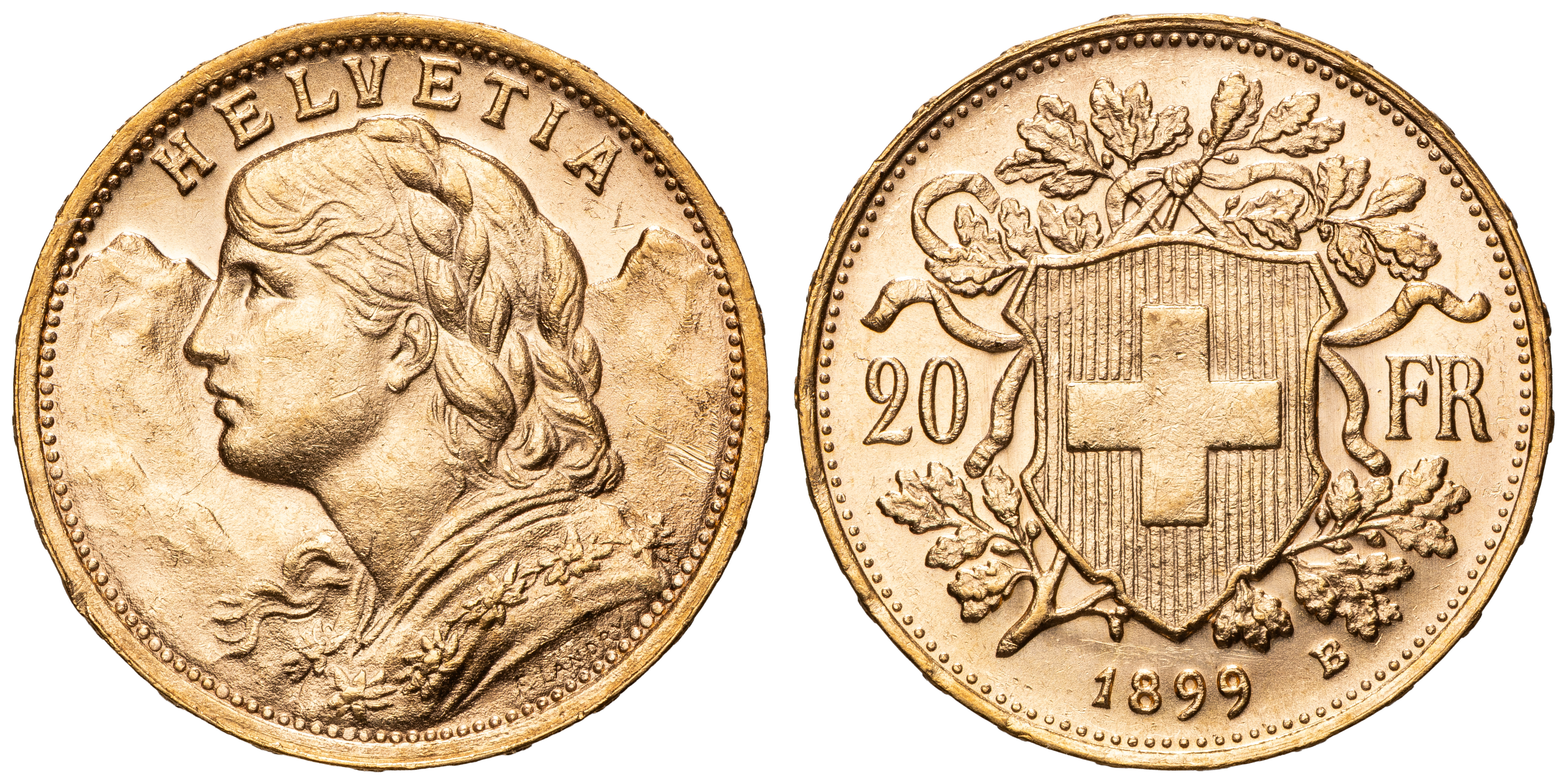 Switzerland, Twenty Francs, 1899-B, UNC