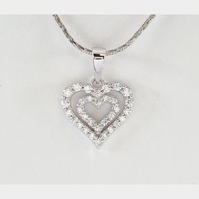 9CTWHITE GOLD DOUBLE HEART PENDANT WITH CUBICS - 51929/3501