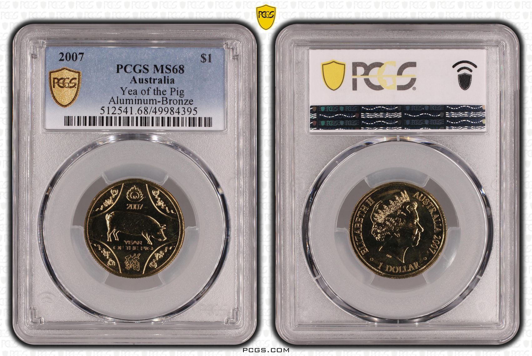 Yea of the Pig - Aluminum-Bronze POP 7/0, One Dollar, 2007, PCGS MS68