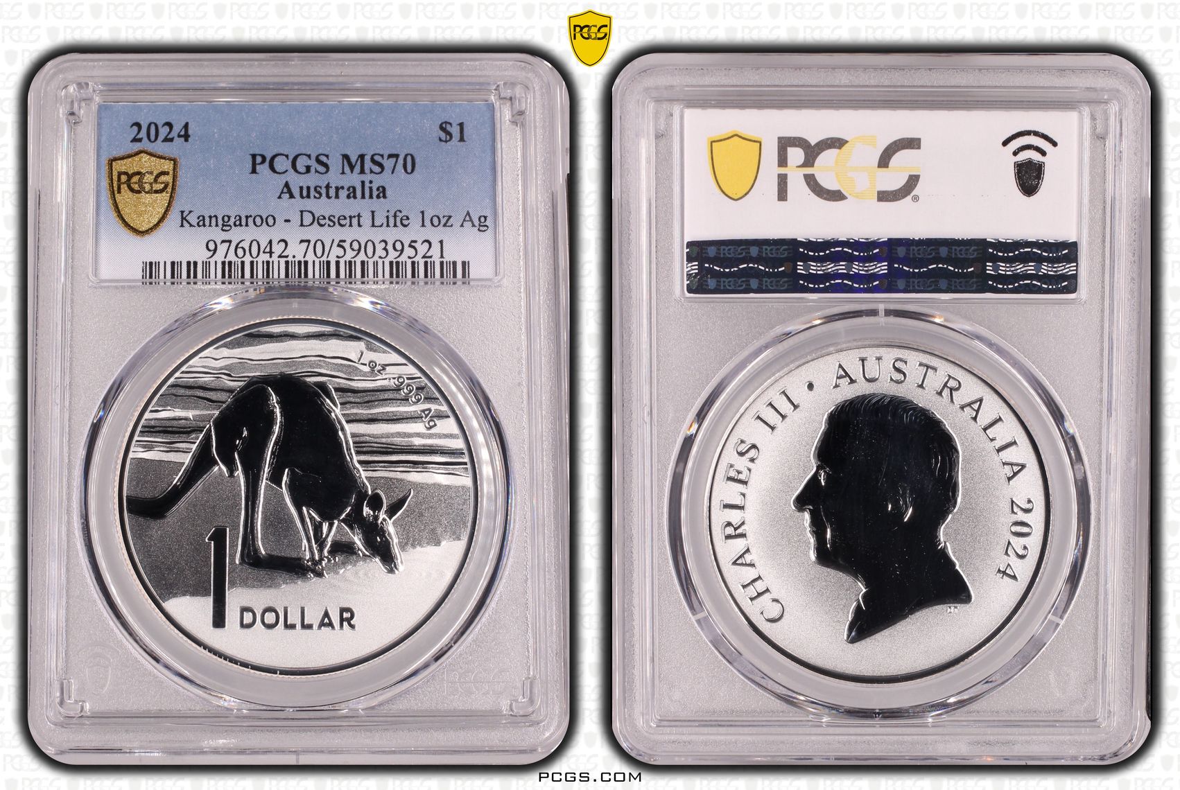 Kangaroo - Desert Life 1oz Ag, POP 3/0, One Dollar, 2024, PCGS MS70