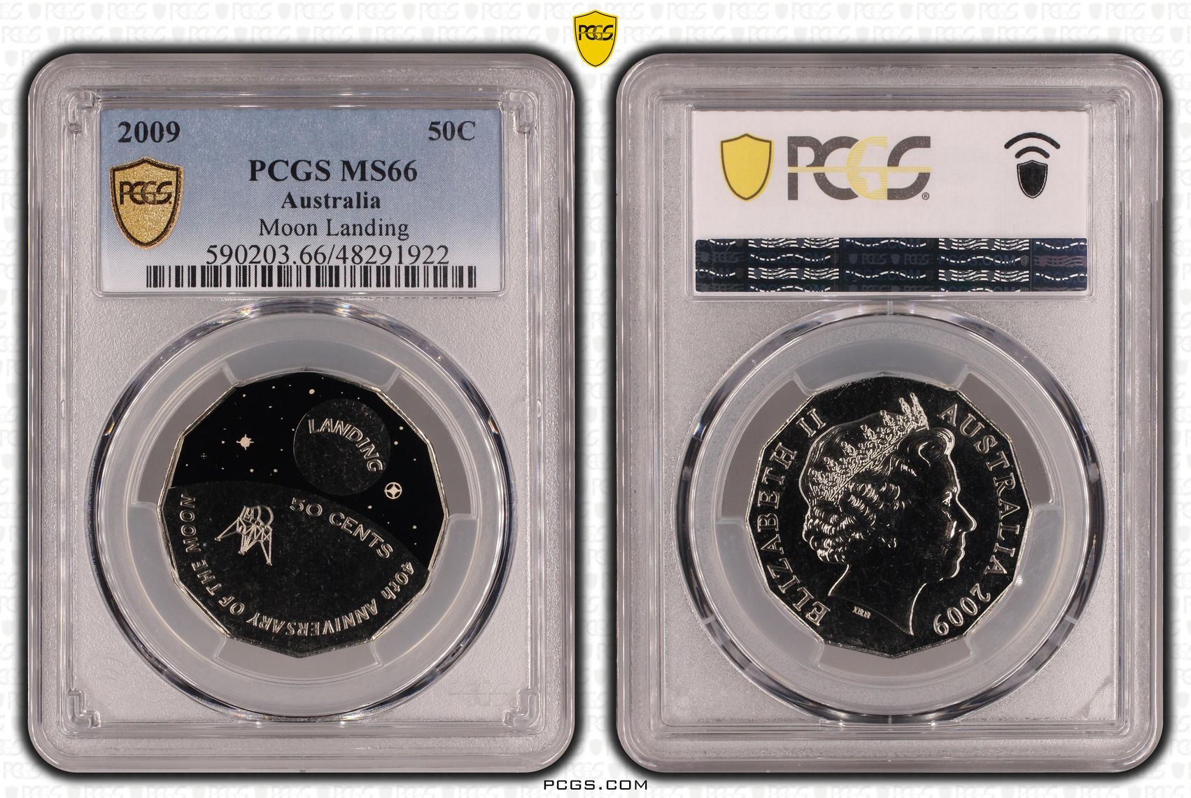Elizabeth II, Moon Landing, Fifty Cent, 2009, PCGS MS66