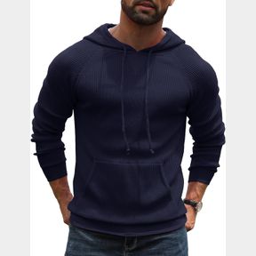 URRU MEN'S RED SOLID KNITTED HOODIE PULLOVER SWEATER WITH KANGA POCKET SZ XL