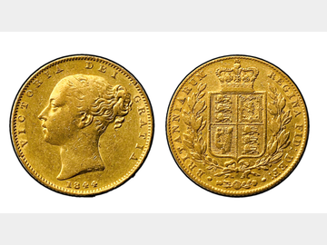 1844 VICTORIA LONDON MINT WIDE DATE SHIELD SOVEREIGN
