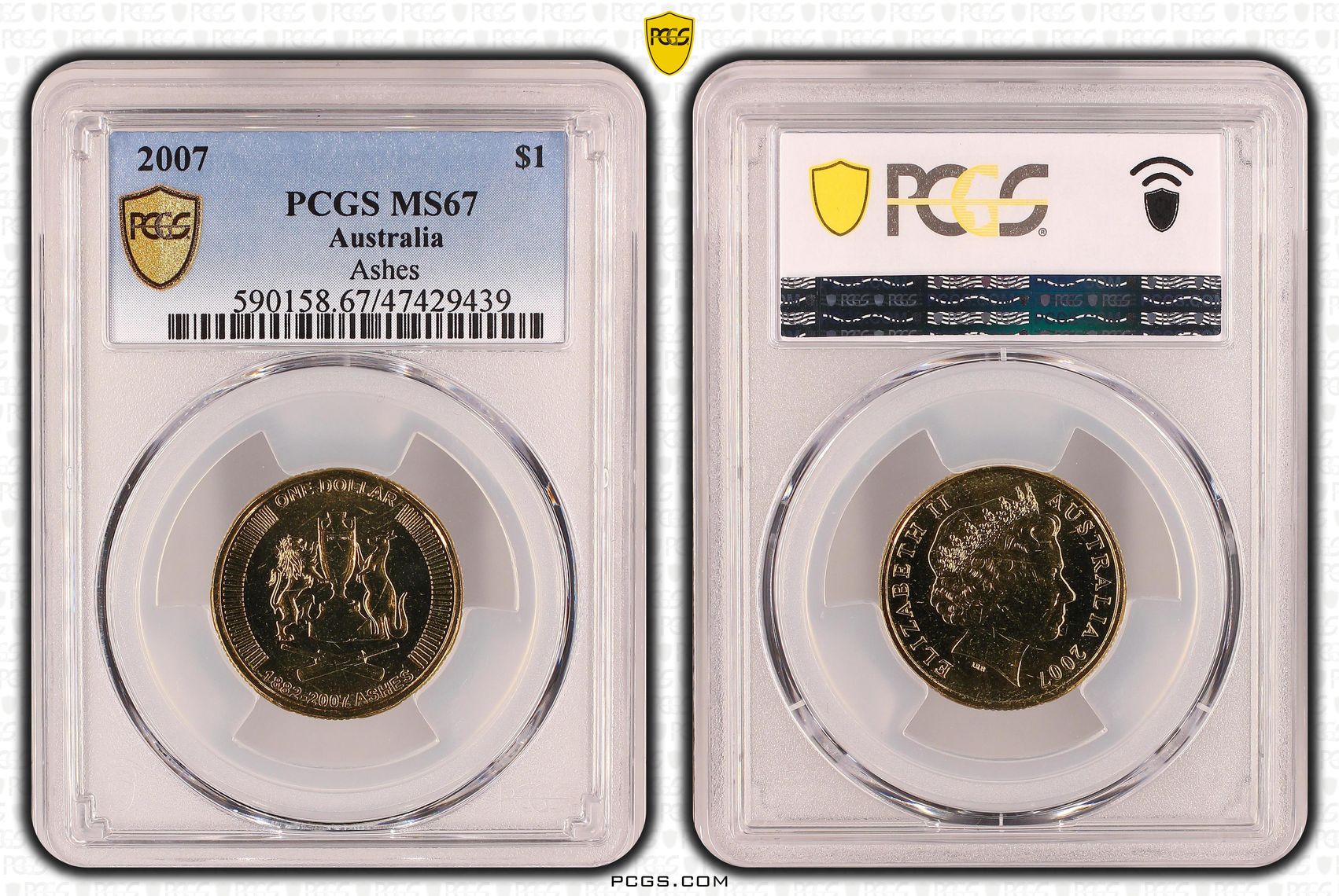 Ashes, One Dollar, 2007, PCGS MS 67