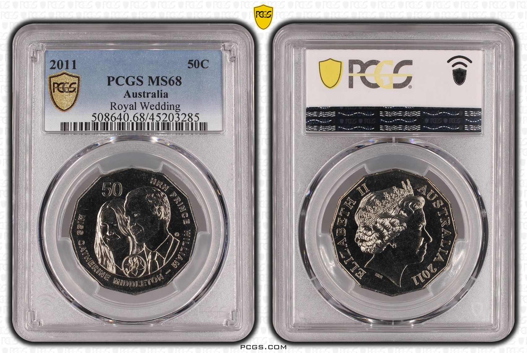 2011 Australia Fifty Cent, 50c Royal Wedding PCGS - MS68 -285