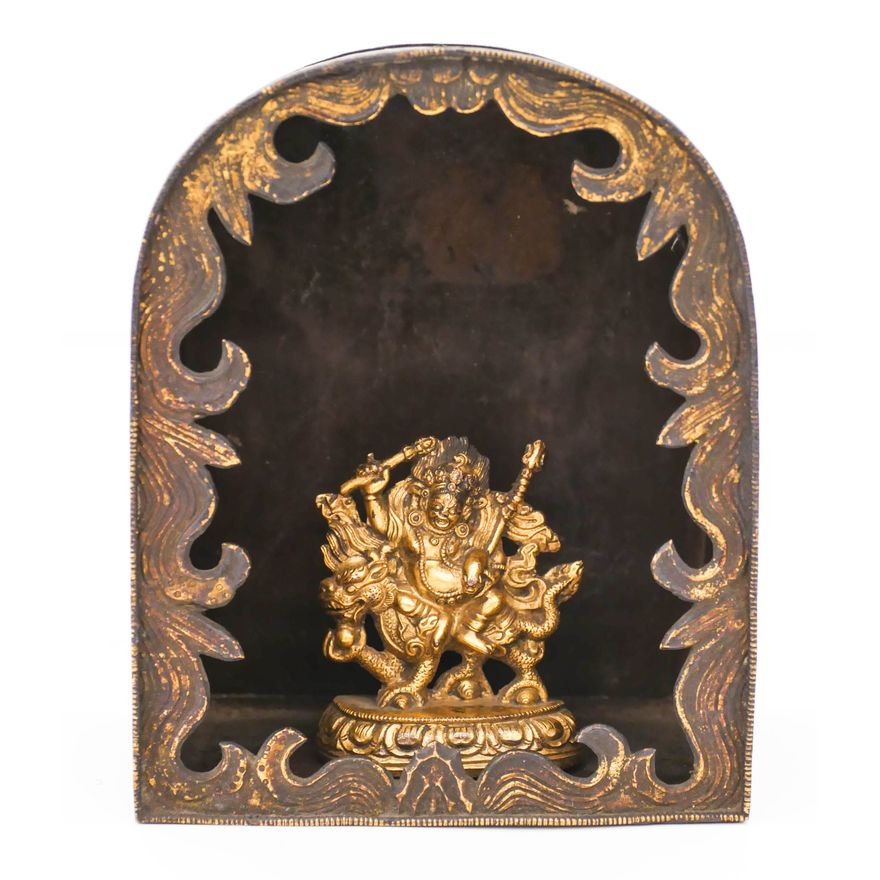 2pc Tibetan 18th Cent. Gilt Bronze Gau Box and Deity