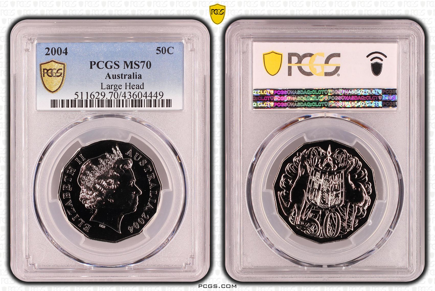 88 · 2004 Australia Fifty Cent, 50c Large Head PCGS - MS70 POP 5/0 -449