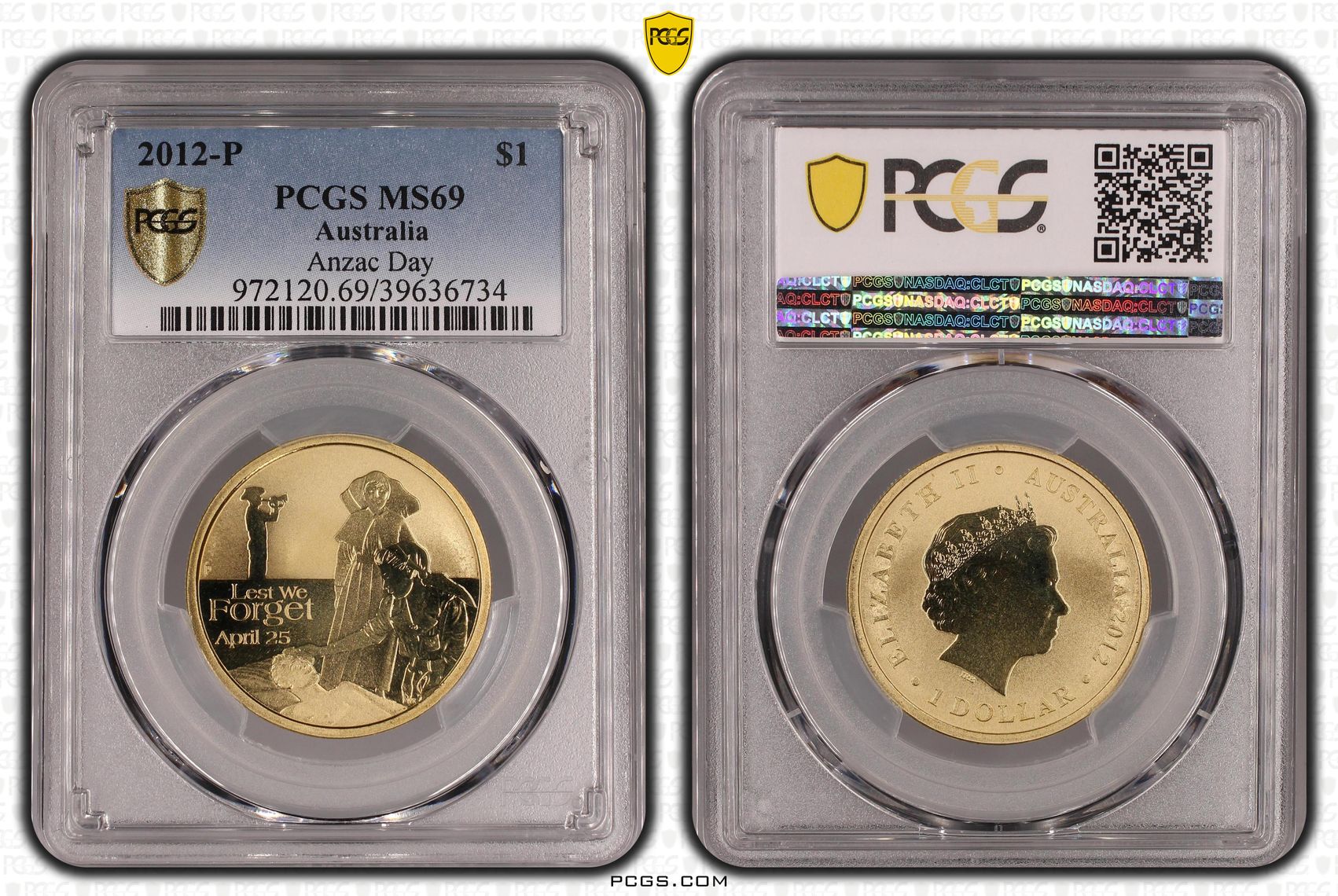 Anzac Day, One Dollar, 2012-P, PCGS MS69