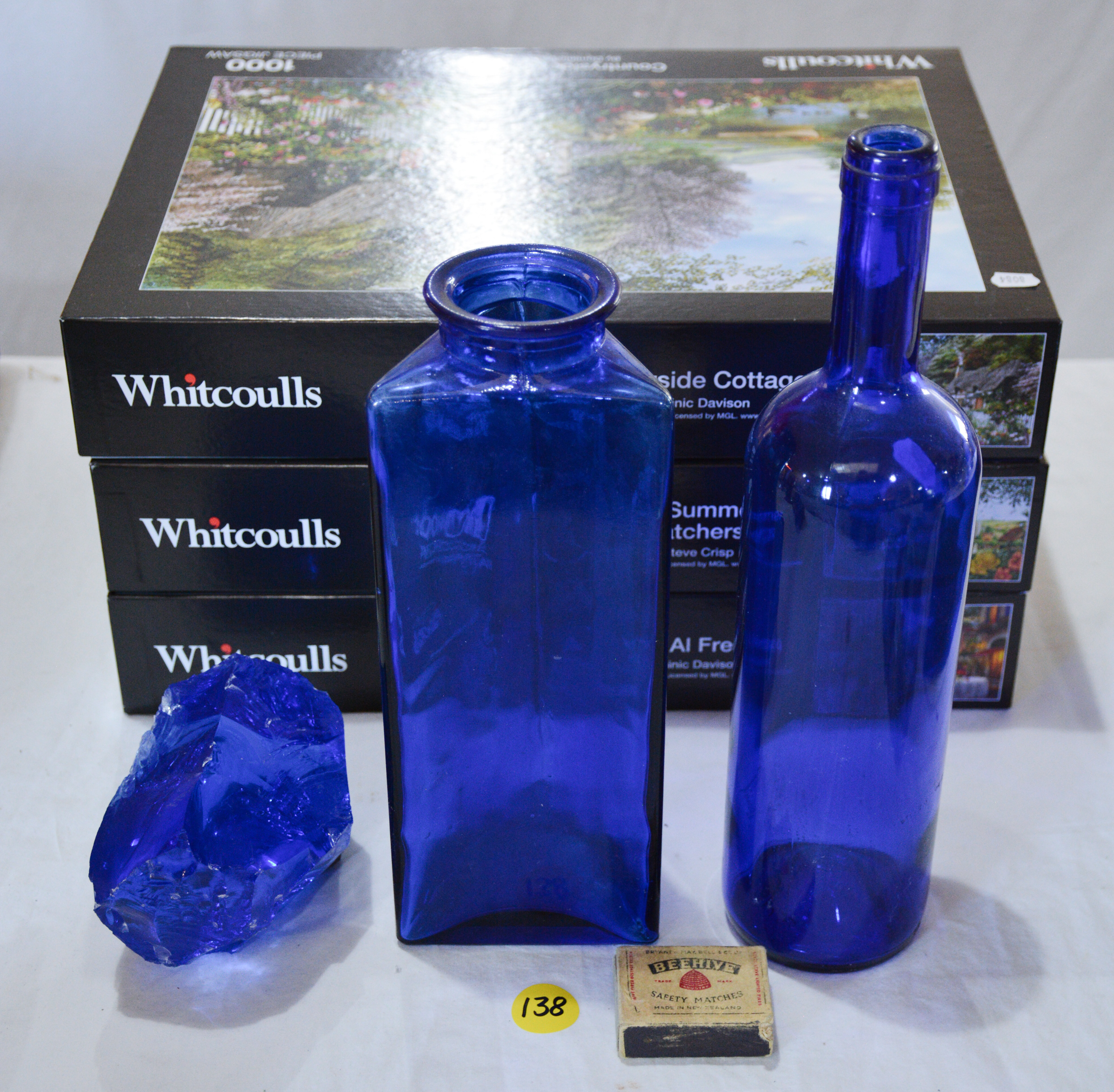 Vintage Blue Glass Bottles x 2 and Chunk — NZ auction result