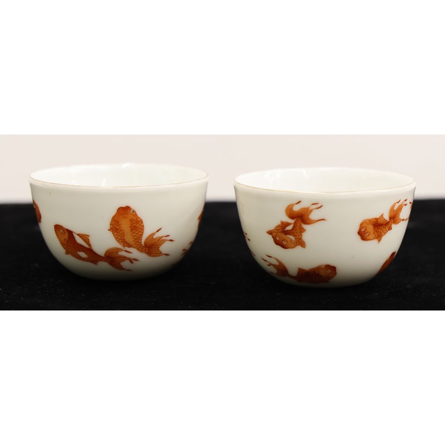 Pair Chinese Goldfish Porcelain Wine Cups