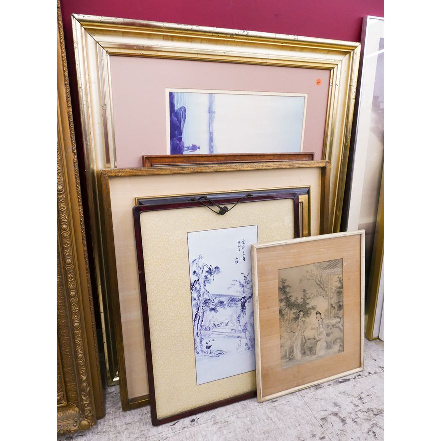 8pc Framed Asian Prints Etc- largest 37x29''