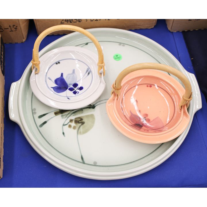3pc Carson Decorated Ceramic Tray & Baskets 6'' to 14''