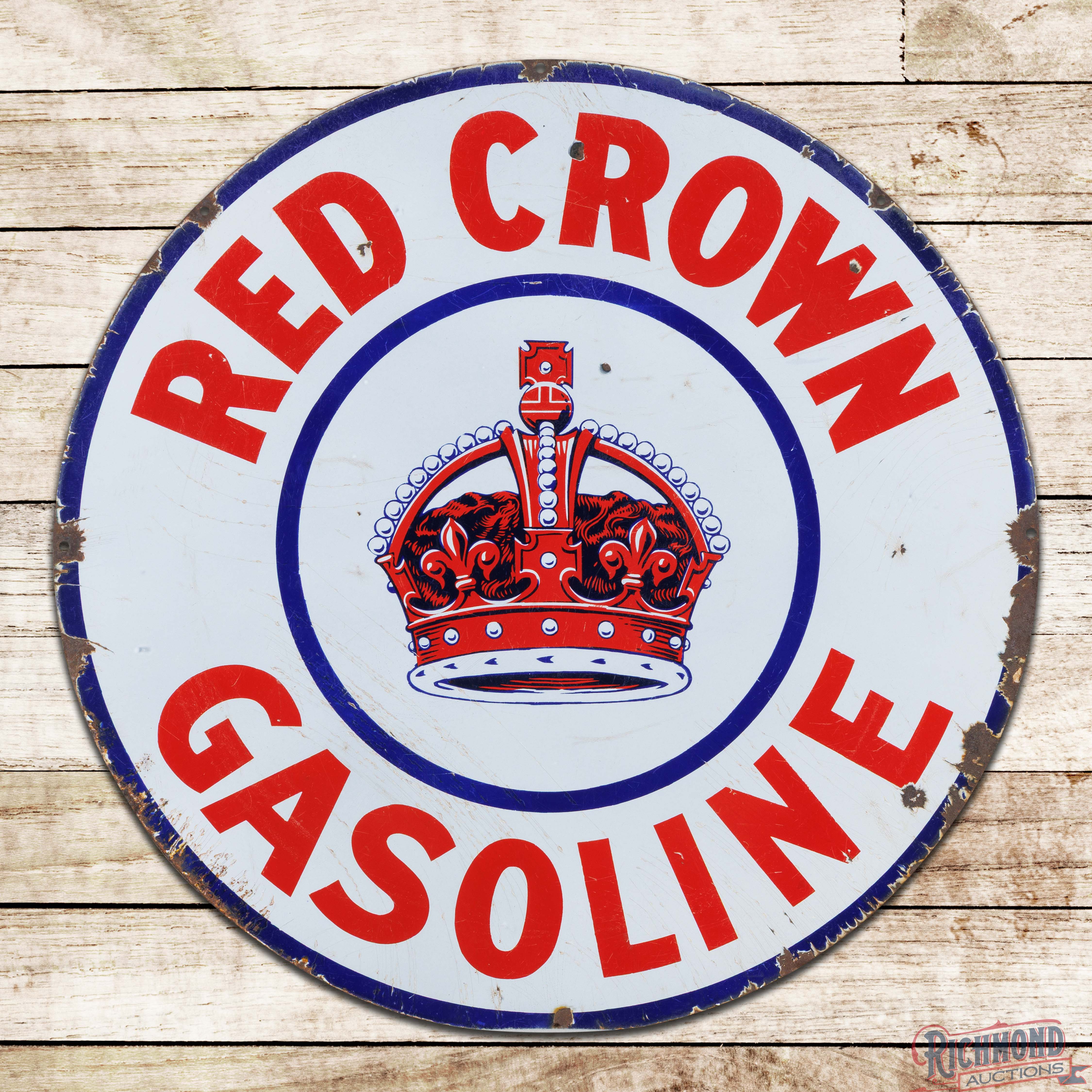 Red Crown Gasoline 30" Double Sided Porcelain Sign w/ Logo | Richmond ...