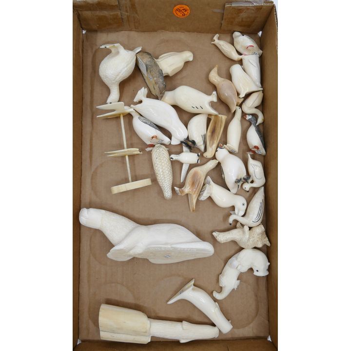 23pc Inuit Bird Carvings Largest 4''
