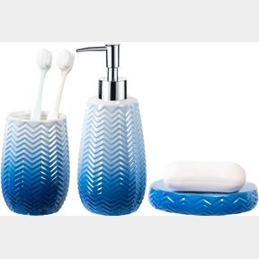 BATHROOM ACCESSORY SET - 3PCS CERAMIC BATHROOM SOAP DISPENSER SET WITH LOTION DISPENSER, TOOTHBRUSH HOLDER, SOAP DISH - WAVY SHAPE