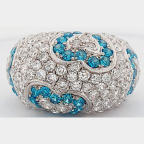 SILVER BLUE AND WHITE STONE HEART DESIGN RING-51921/317