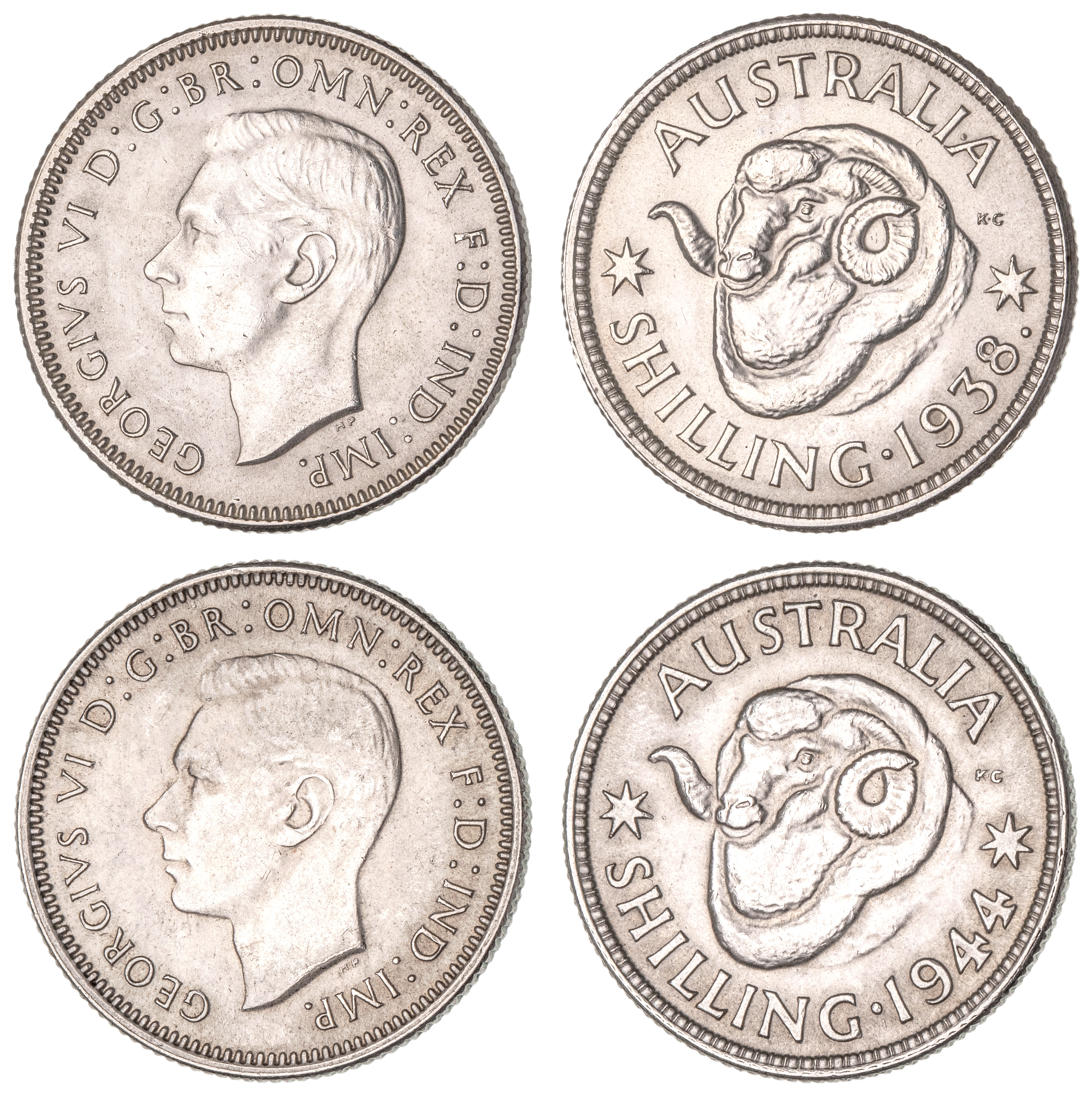 George VI, Shilling, 1938 & 1944, UNC