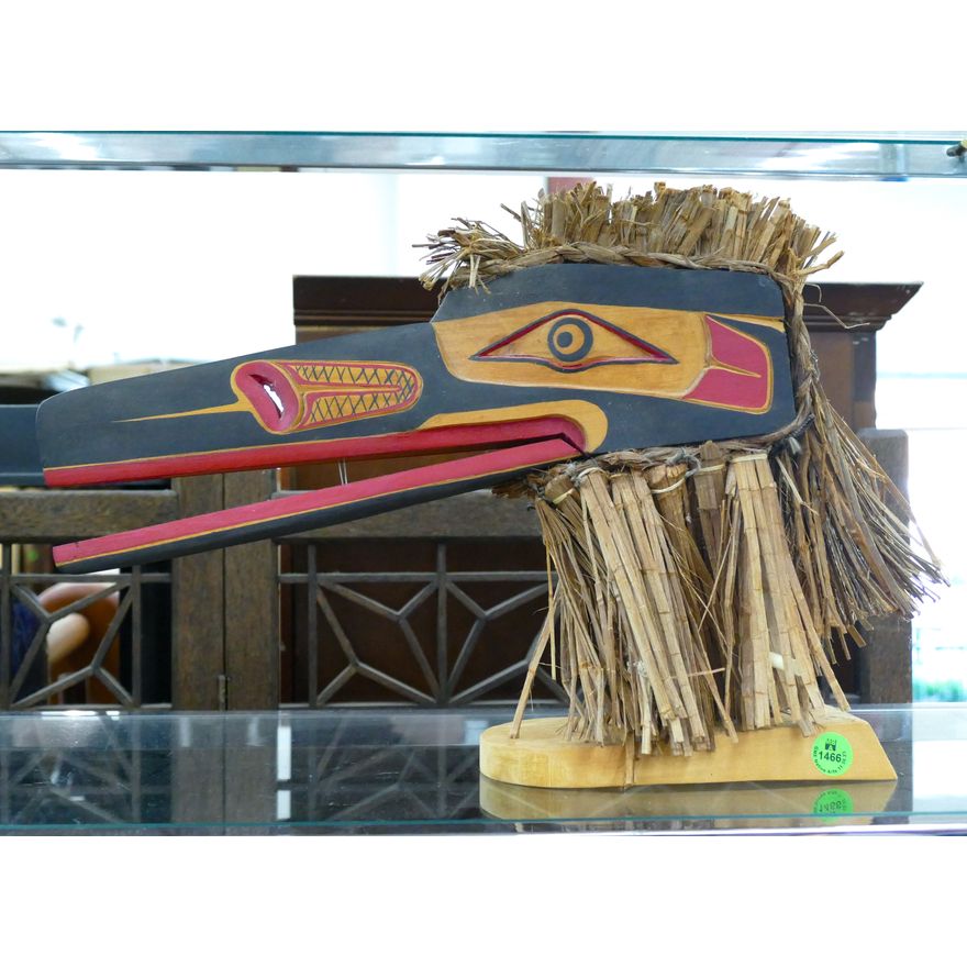 NW Coast Raven Hamatsa Miniature Cedar Mask on Stand