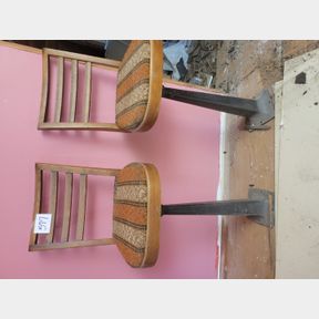 Pair of Antique Cast Pedestal and Wood Bar Stools