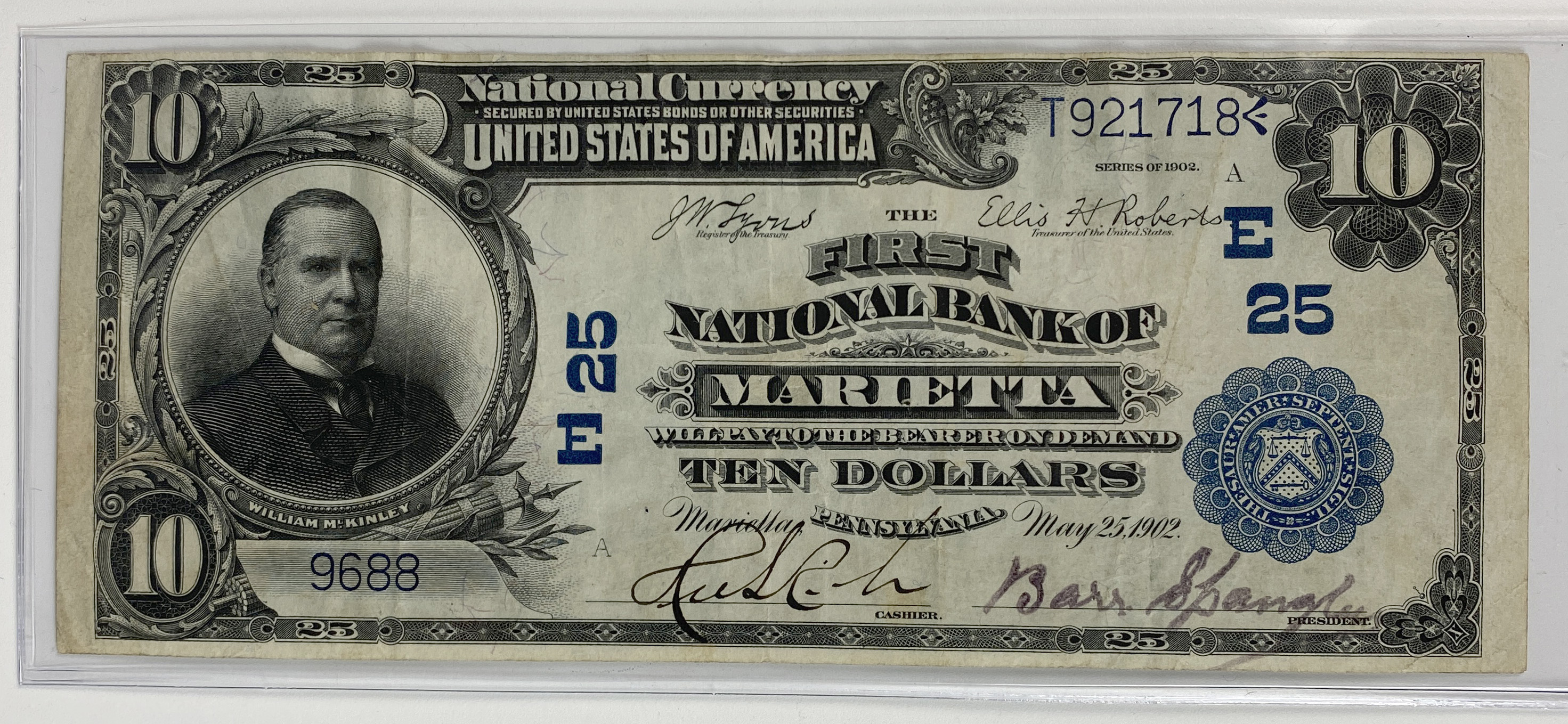 National Bank Note. Marietta, Pennsylvania. $10 1902 Plain Back. Fr ...