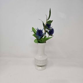 MCM Brasilia Style White Ceramic Vase or Taper Candle Holder with Faux Flowers