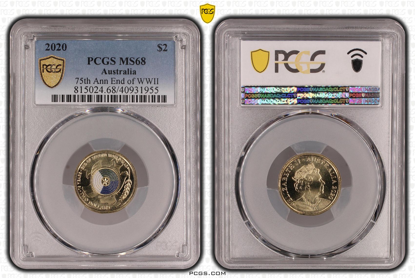 Elizabeth II, 75th Ann End of WWII Colorized , Two Dollar, 2020, PCGS MS68