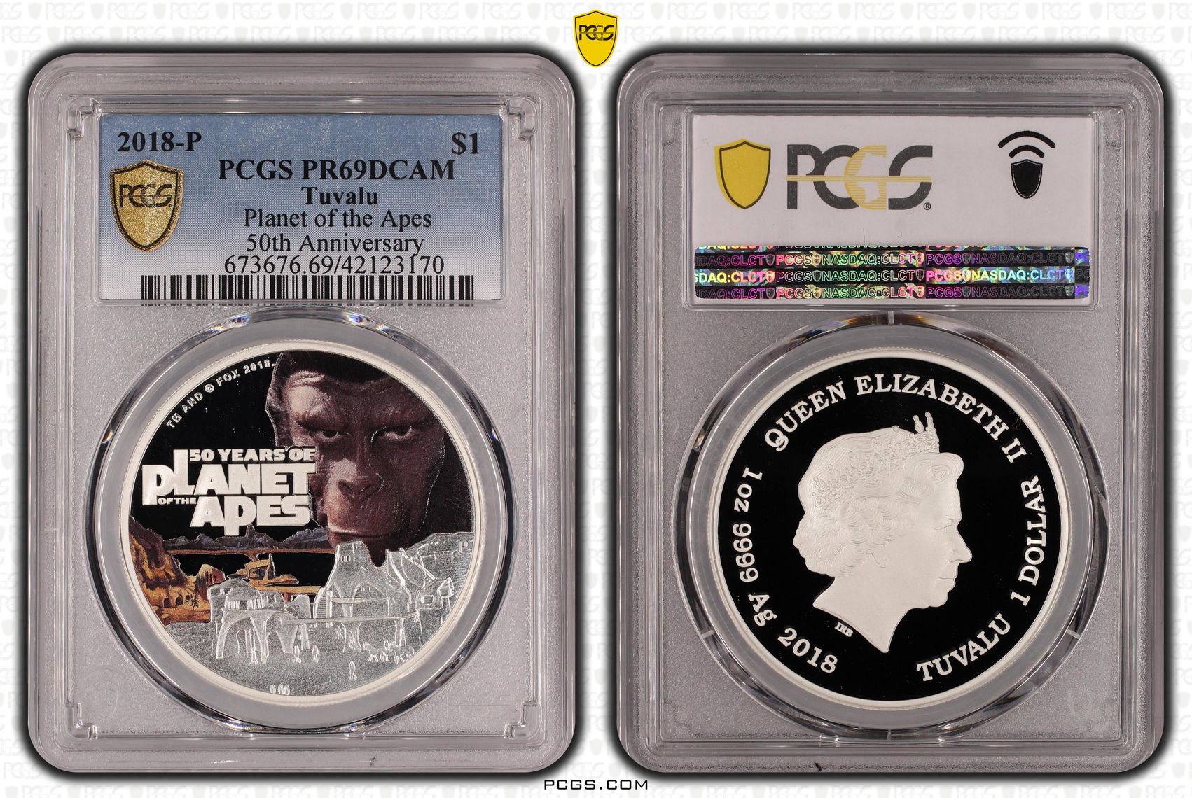 Tuvalu, Planet of the Apes 50th Anniversary, One Dollar, 2018-P, PCGS PR69DCAM