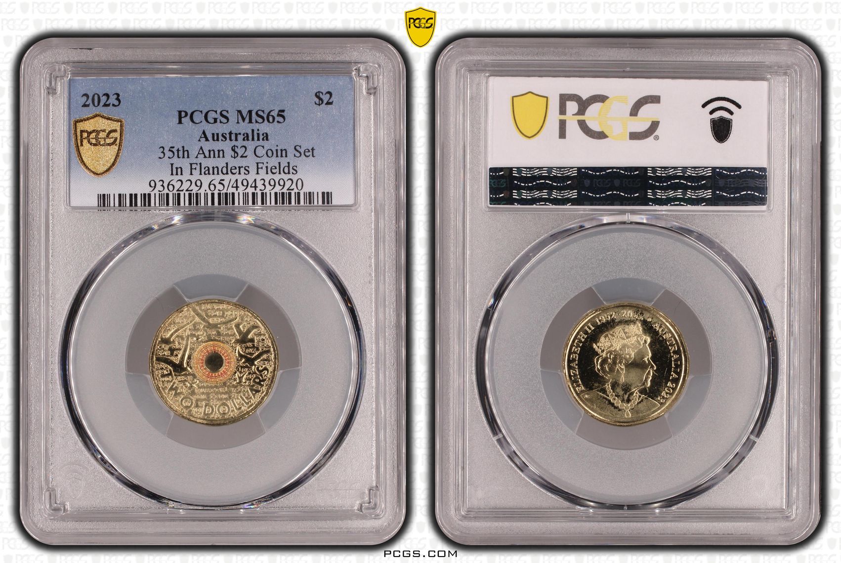 Elizabeth II, 35th Ann $2 Coin Set Colorized In Flanders Fields , Two Dollar, 2023, PCGS MS65