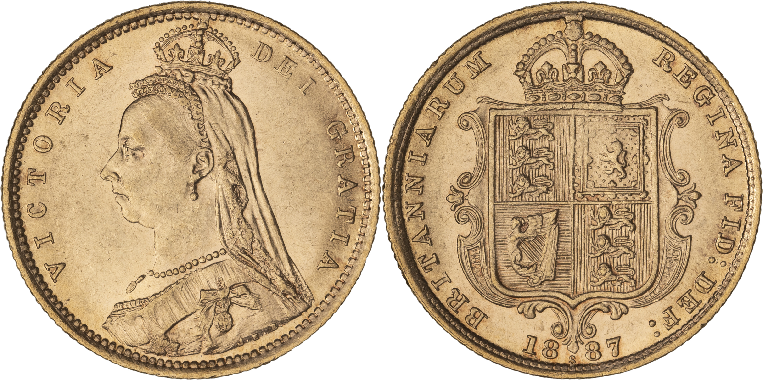 Victoria, Shield Reverse - Jubilee Head, Half Sovereign, 1887-S, UNC