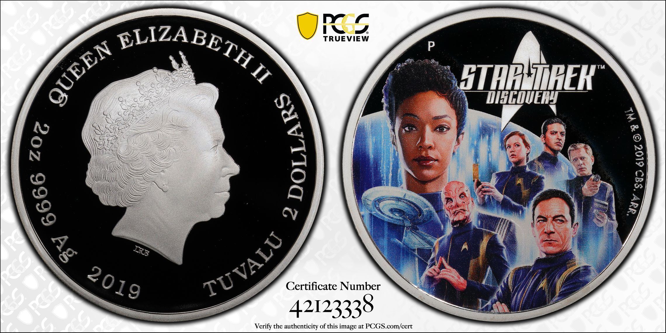 Tuvalu, Star Trek Discovery Crew, POP 2/0, Two Dollar, 2019-P, PCGS PR69DCAM