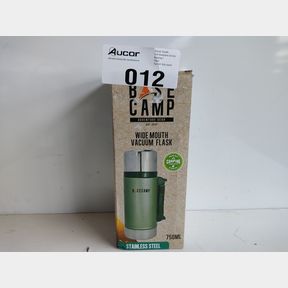 BASECAMP - WIDE MOUTH VACUUM FLASK - CAMPING OUTDOORS - STEEL - 750ML - GREEN / SILVER