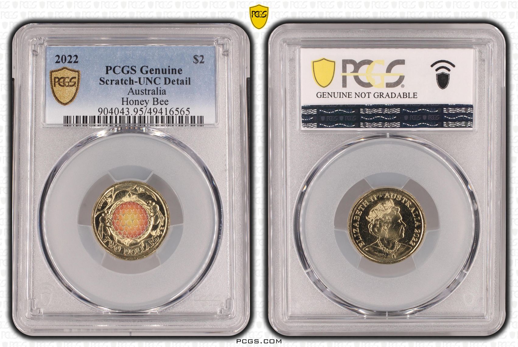 Honey Bee Colorized, Two Dollar, 2022, PCGS Genuine - UNC Details (95 - Scratch)