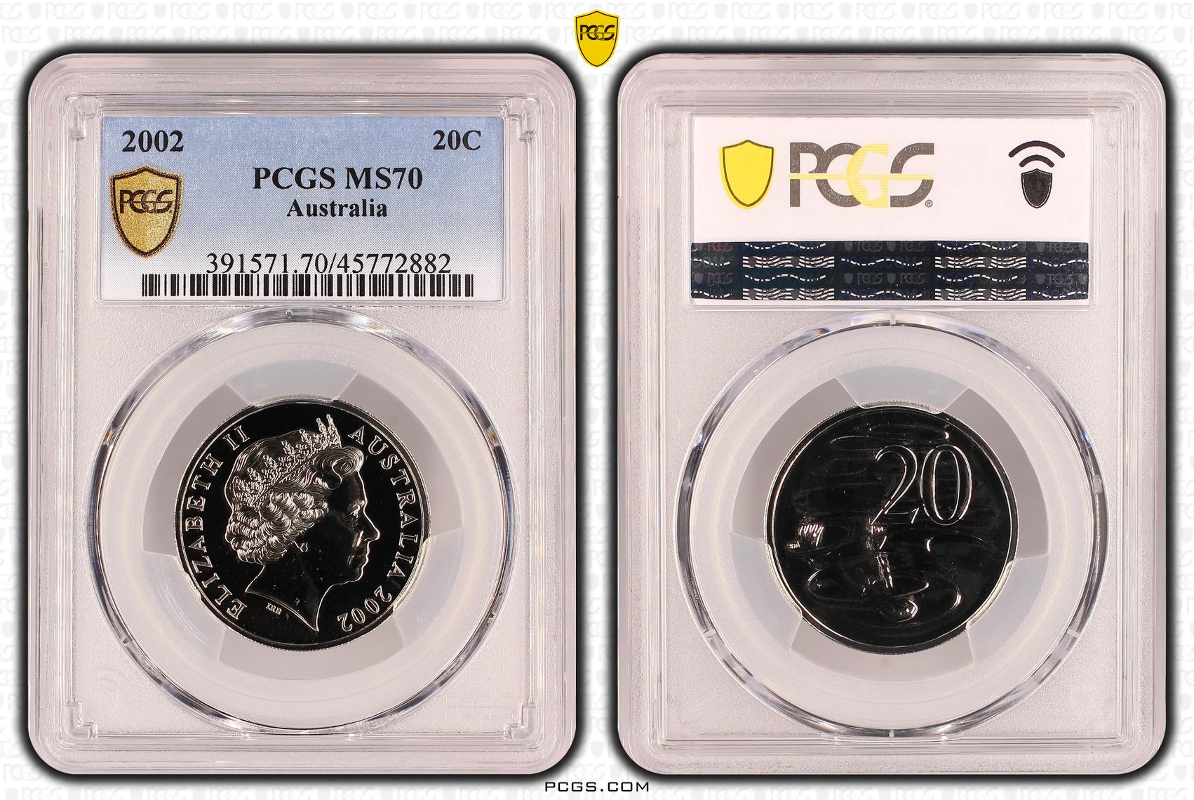 Elizabeth II, POP 10/0, Twenty Cent, 2002, PCGS MS 70