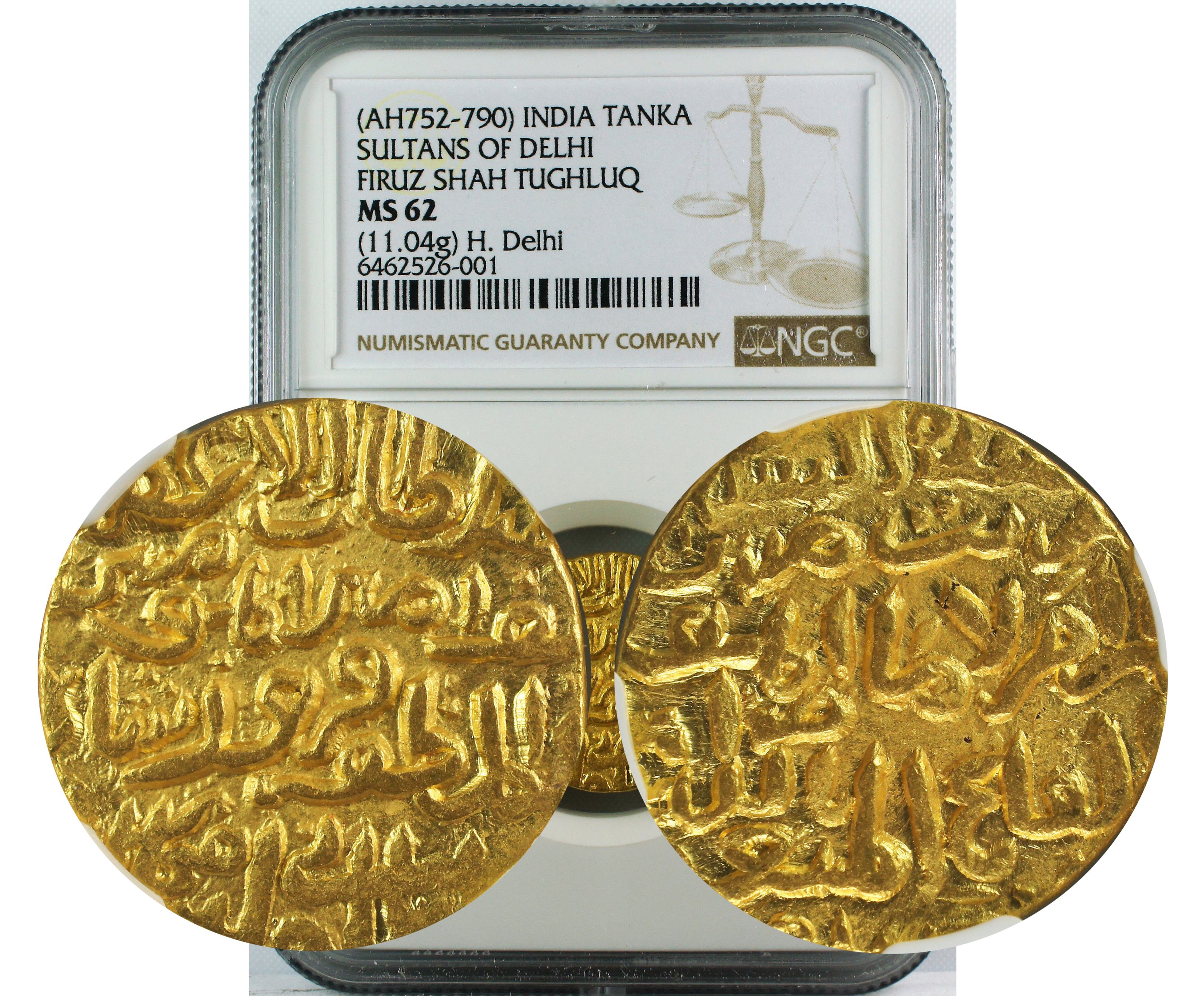 AH 752-790 INDIA GOLD TANKA SULTANS OF DELHI FIRUZ SHAH TUGHLAQ MS62(11.04G)