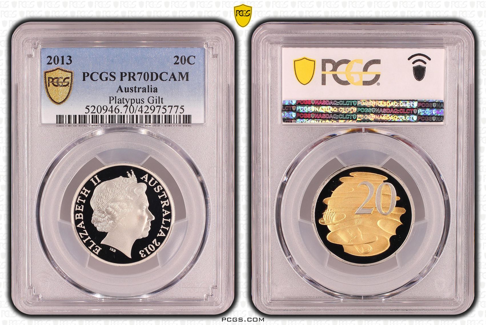 Elizabeth II, Playtpus Gilt, Twenty Cent, PR70DCAM , 2013 PCGS POP - 29/0