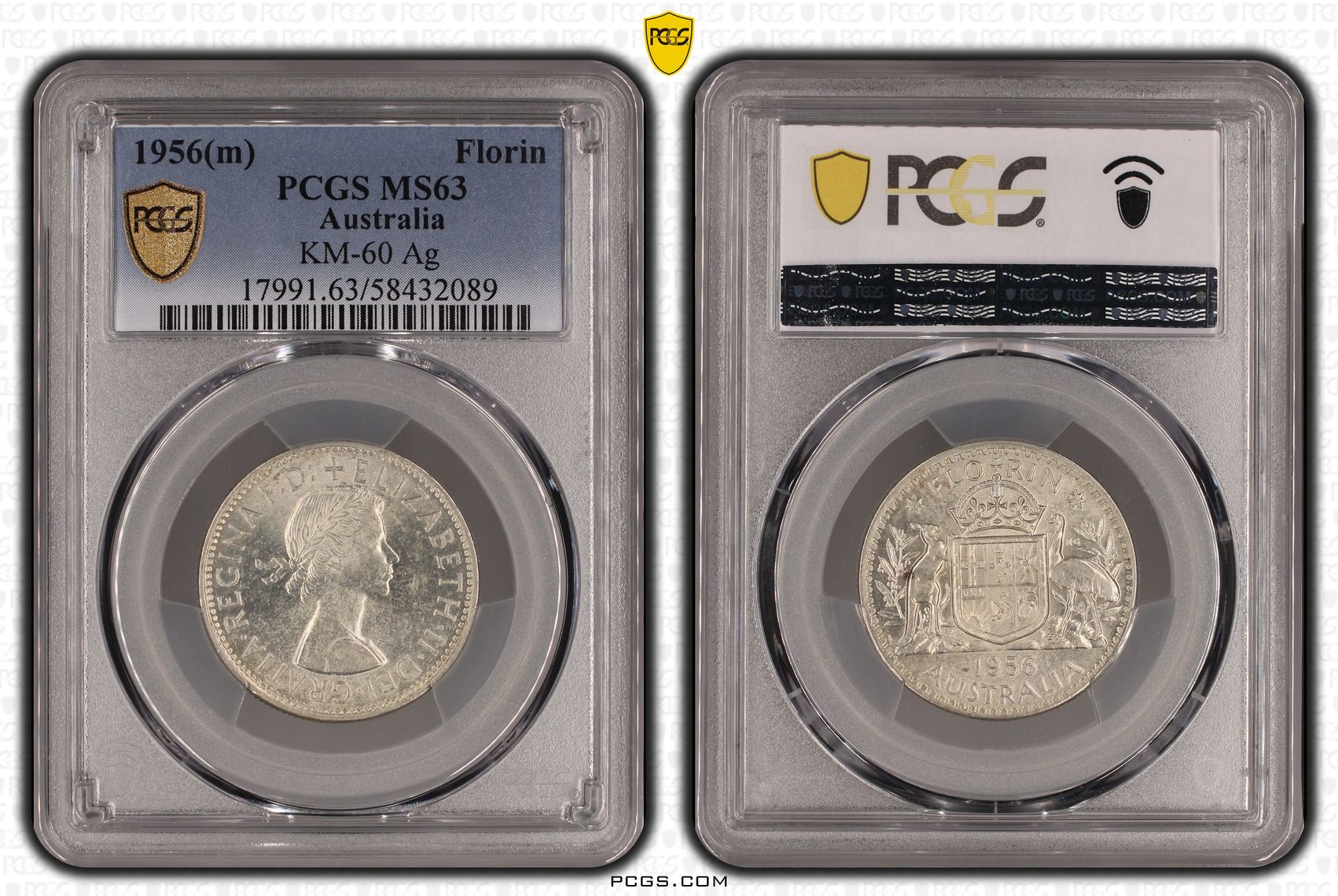 KM-60 Silver, Florin, 1956(m), PCGS MS63