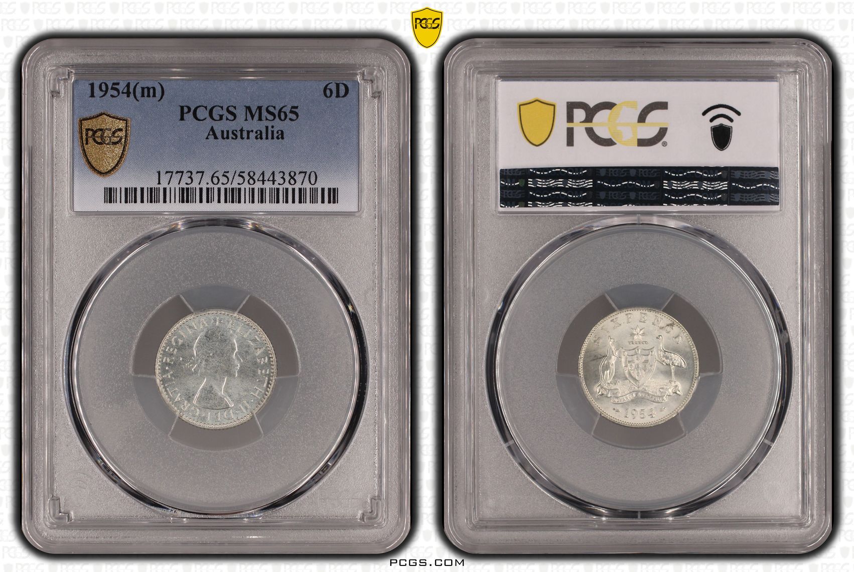 Sixpence, 1954(m), PCGS MS65
